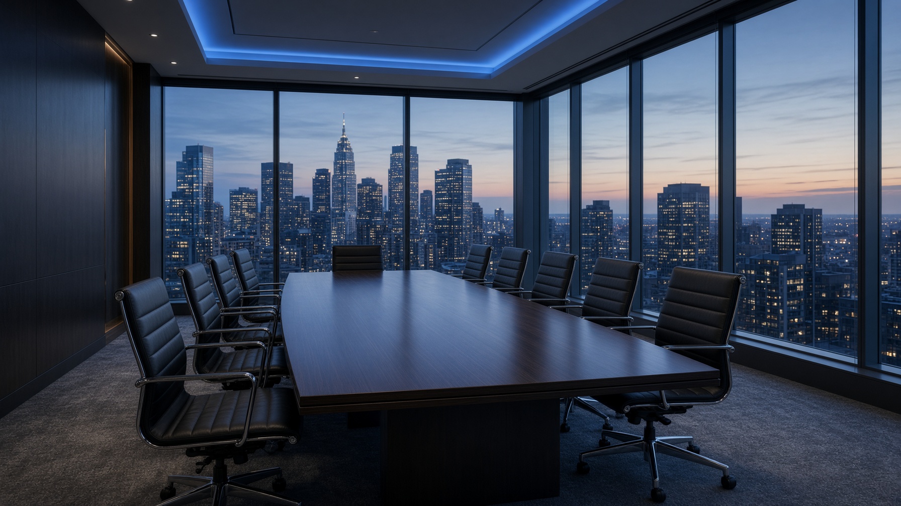 Empty conference room at dusk